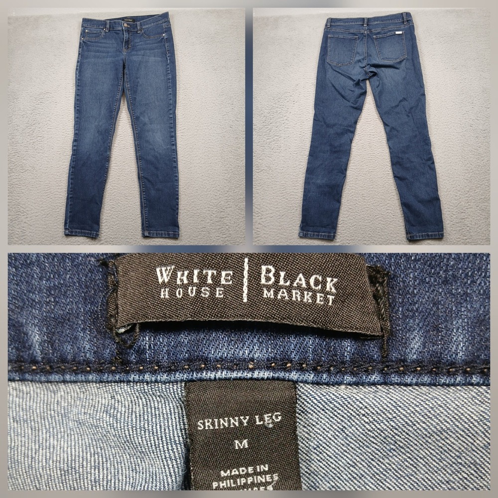 White House Black Market Skinny Leg Jeans Womens M Dark Wash Denim‎